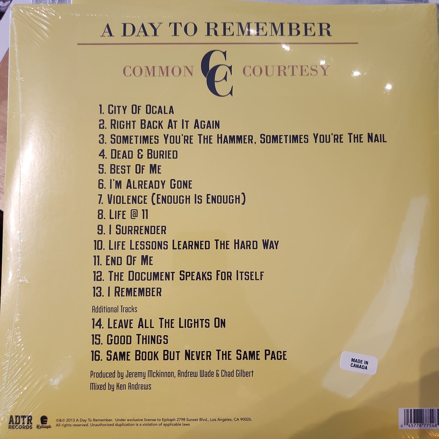 A Day to Remember - Common Courtesy - 10 Year Limited Edition Exclusive Colour Vinyl LP