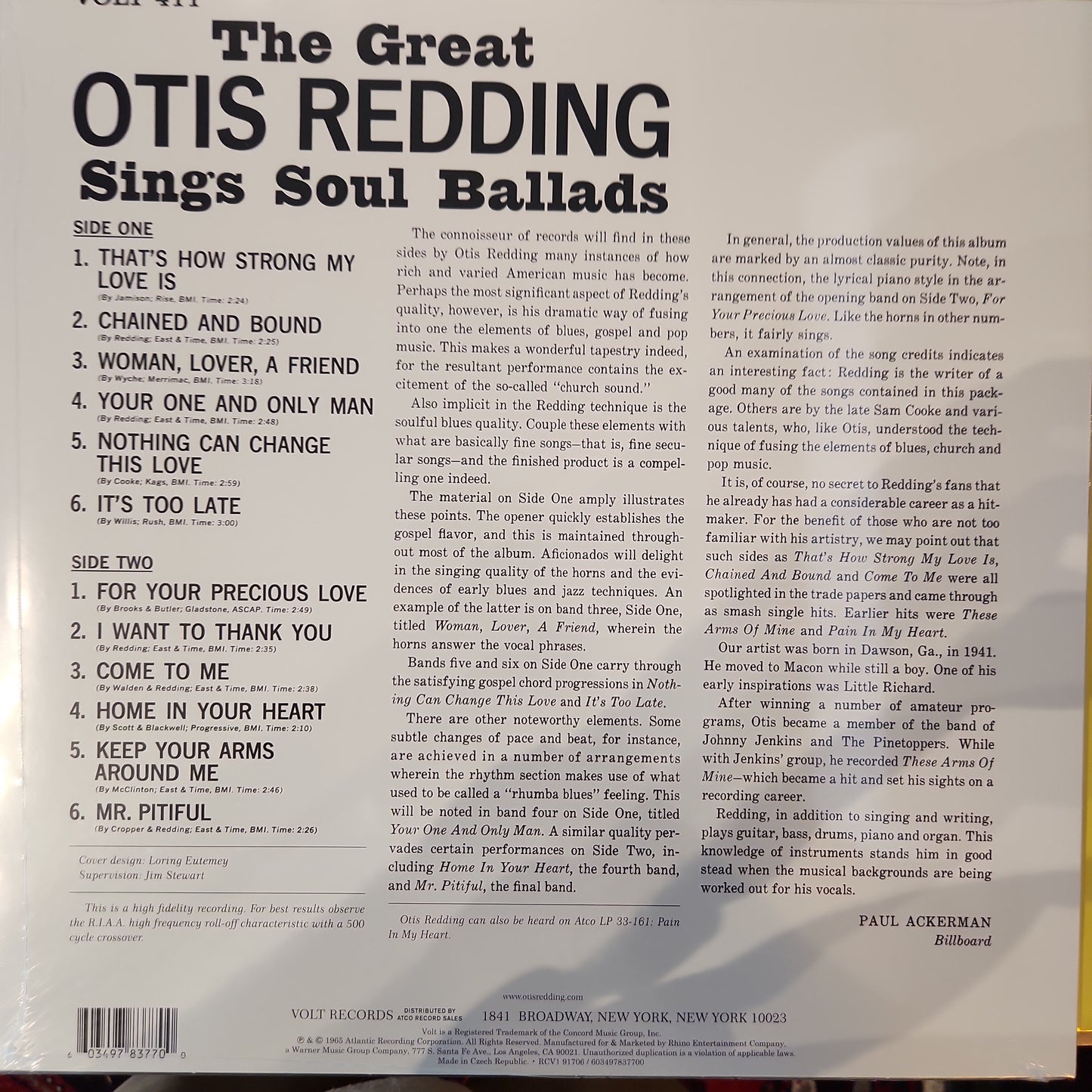 Otis Redding - The Great Otis Redding sings Soul Ballads - Vinyl LP
