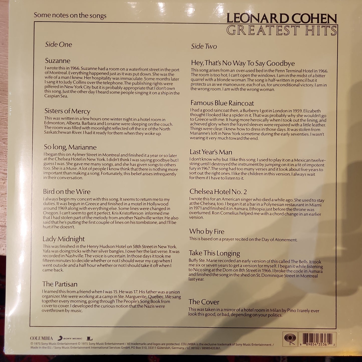 Leonard Cohen - Greatest Hits - Vinyl LP