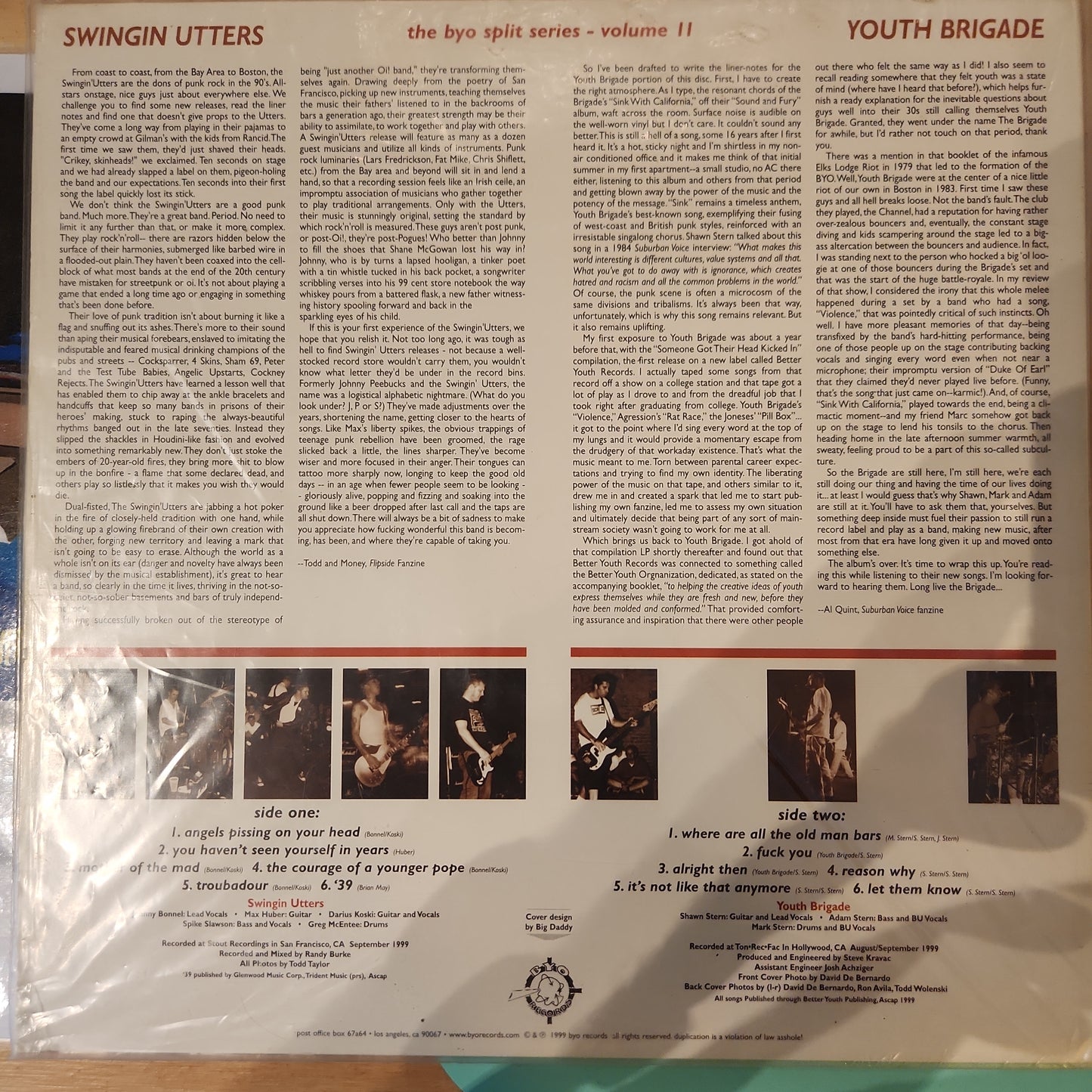 Swingin Utters / Youth Brigade - BYO Split Series Volume 2 - 2nd Hand Vinyl LP