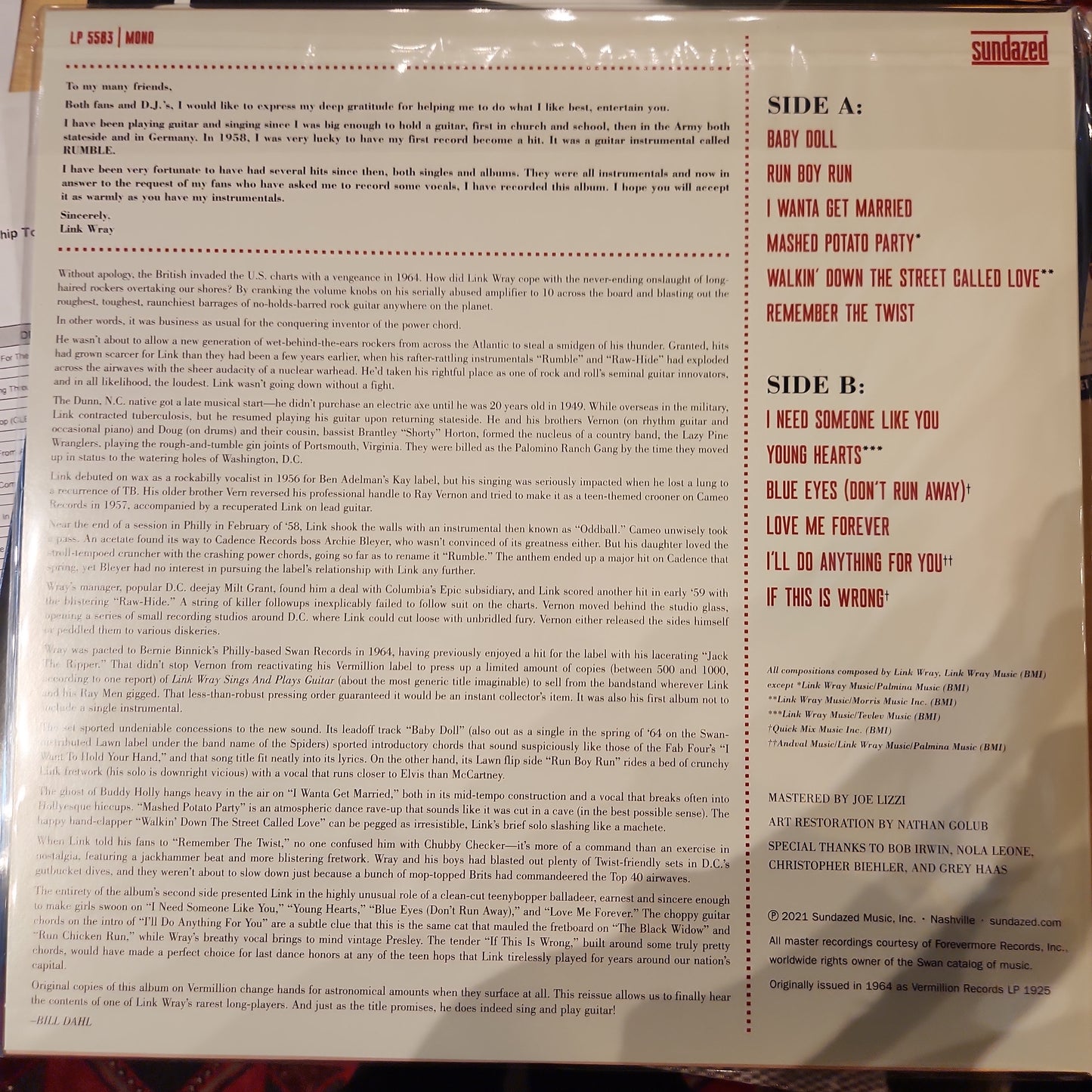 Link Wray - Sings and Plays Guitar - Pink Vinyl LP