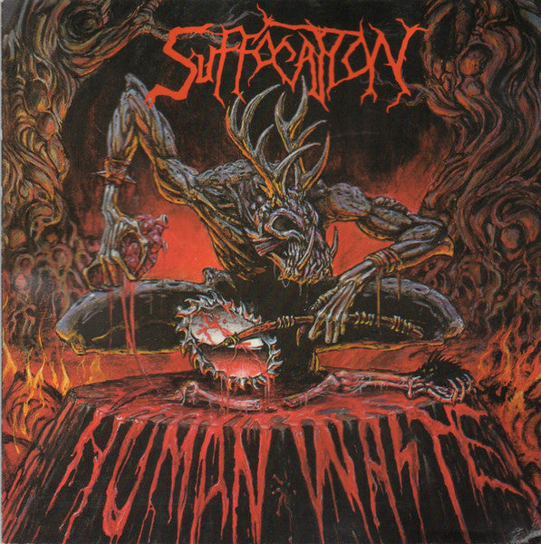Suffocation - Human Waste - 12", 33 ⅓ RPM, EP, Limited Edition, Reissue, Tri Color Merge With Splatter [Cyan Blue, Metallic Silver And Red Tri Color Merge With Cyan Blue, Metallic Silver And Red Splatter] - Image 1